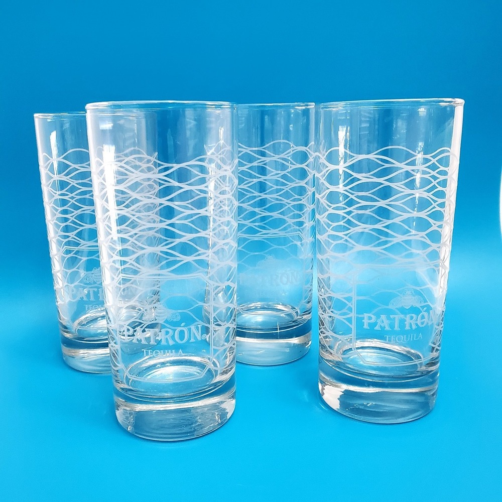 Set Of 4 ◇ Patron Tequila Tall Highball Etched Glass‎ Tumblers 10oz◇NEW◇Lmt Ed.